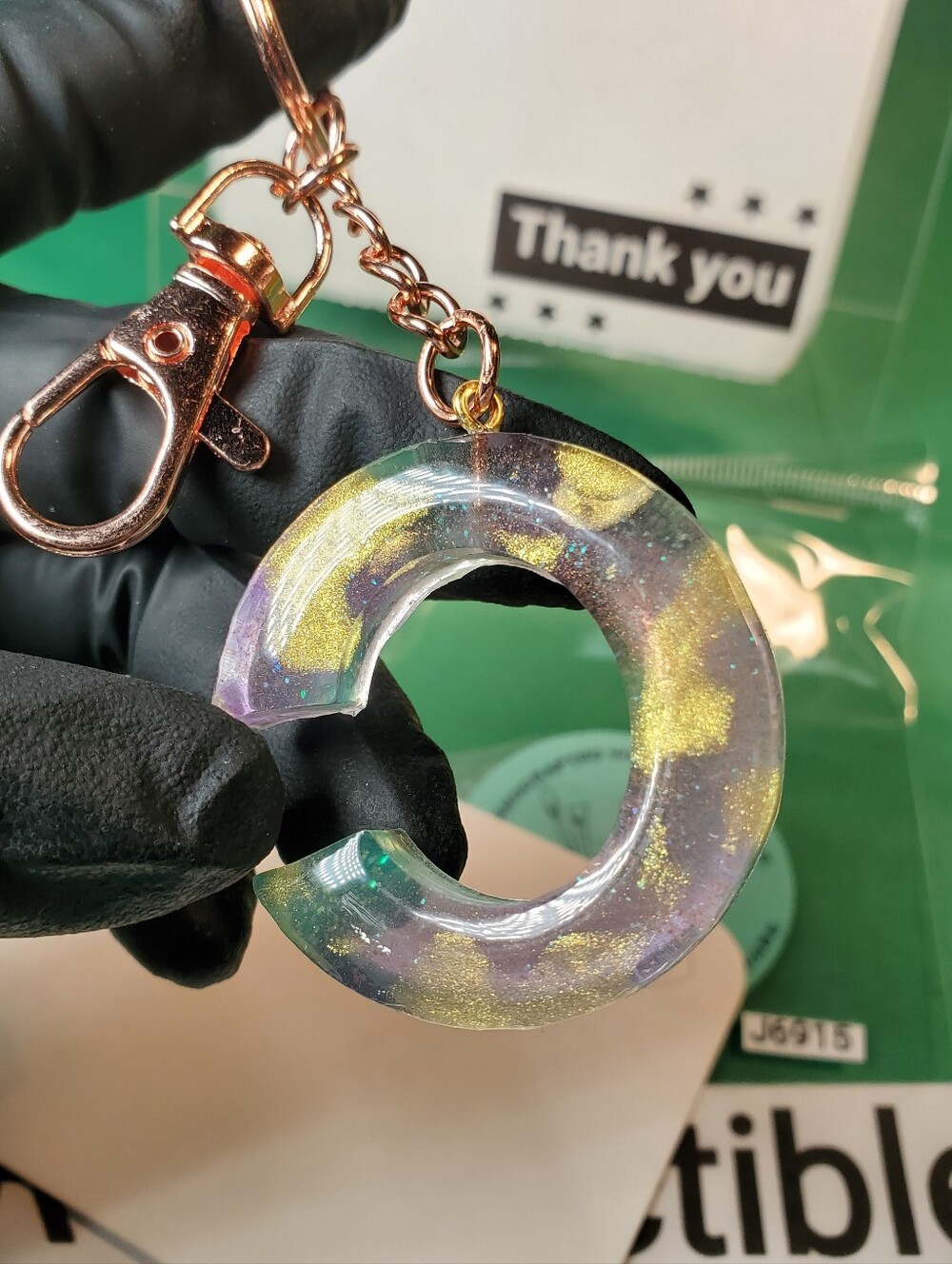 One-of-a-Kind Glow: Personalized Resin Letter Keyring with Rose Gold Hardware 